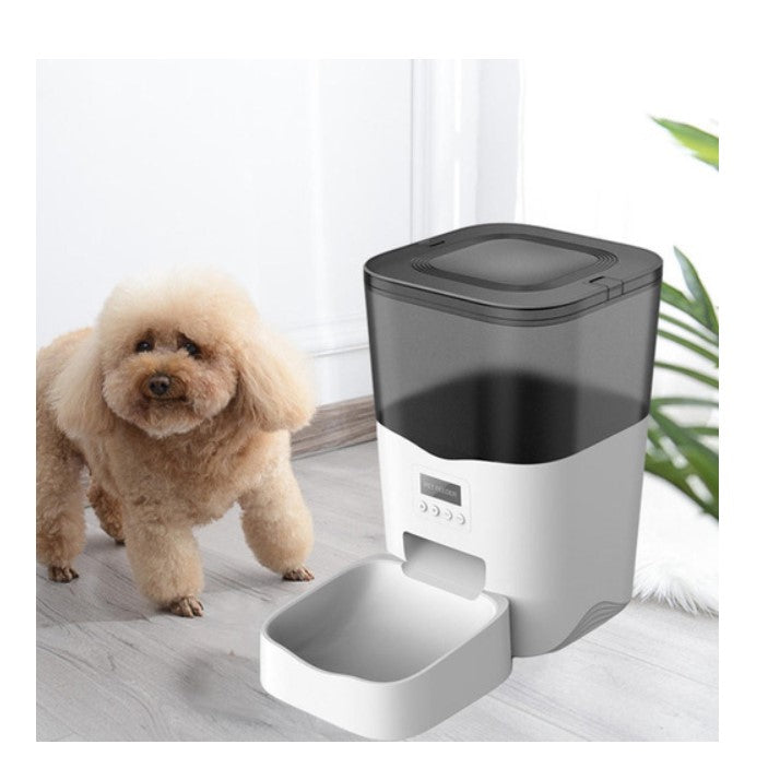 Dispenser automat mancare, pentru animale, wifi, programabil, afisaj LCD, conectare telefon, alb negru, 3L