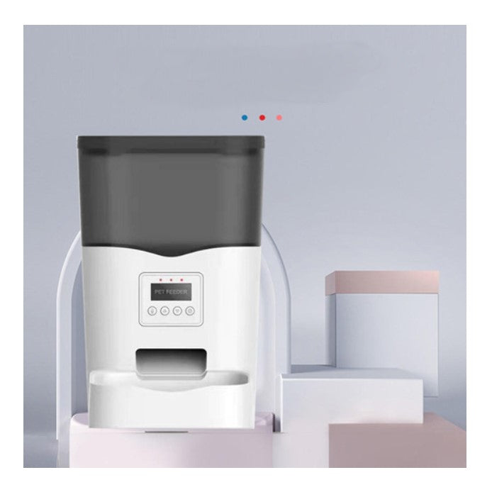 Dispenser automat mancare, pentru animale, wifi, programabil, afisaj LCD, conectare telefon, alb negru, 3L