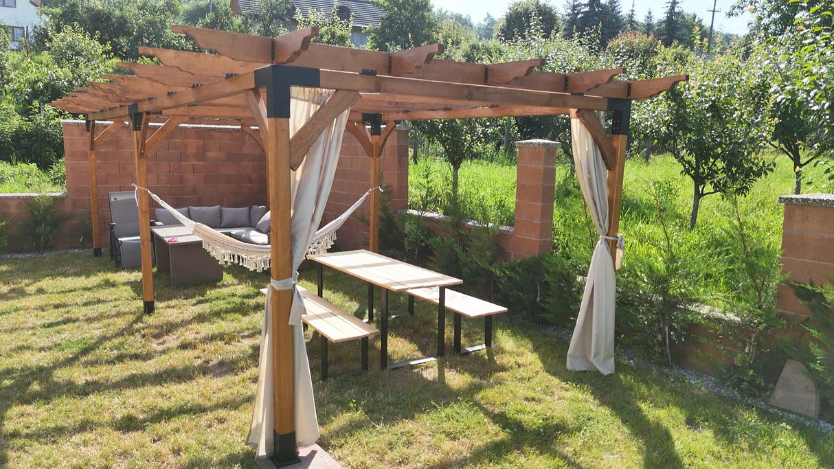 Pergola foisor pavilion lemn pentru gradina sau curte, conectori metalici, umbrar curte