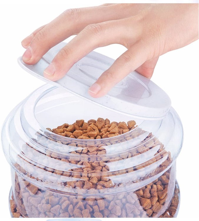 Dispenser dozator mancare si apa automat, adapatoare, catei si pisici, dispenser hrana si recipient apa, set 2 buc