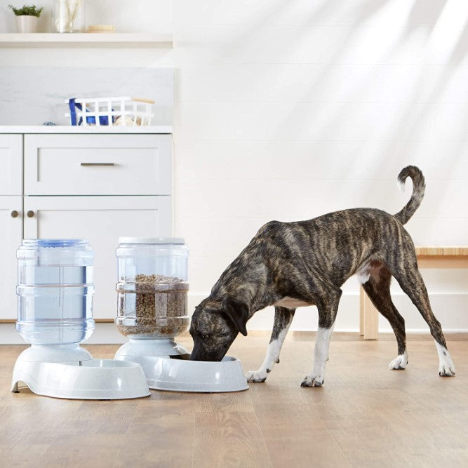 Dispenser dozator mancare si apa automat, adapatoare, catei si pisici, dispenser hrana si recipient apa, set 2 buc