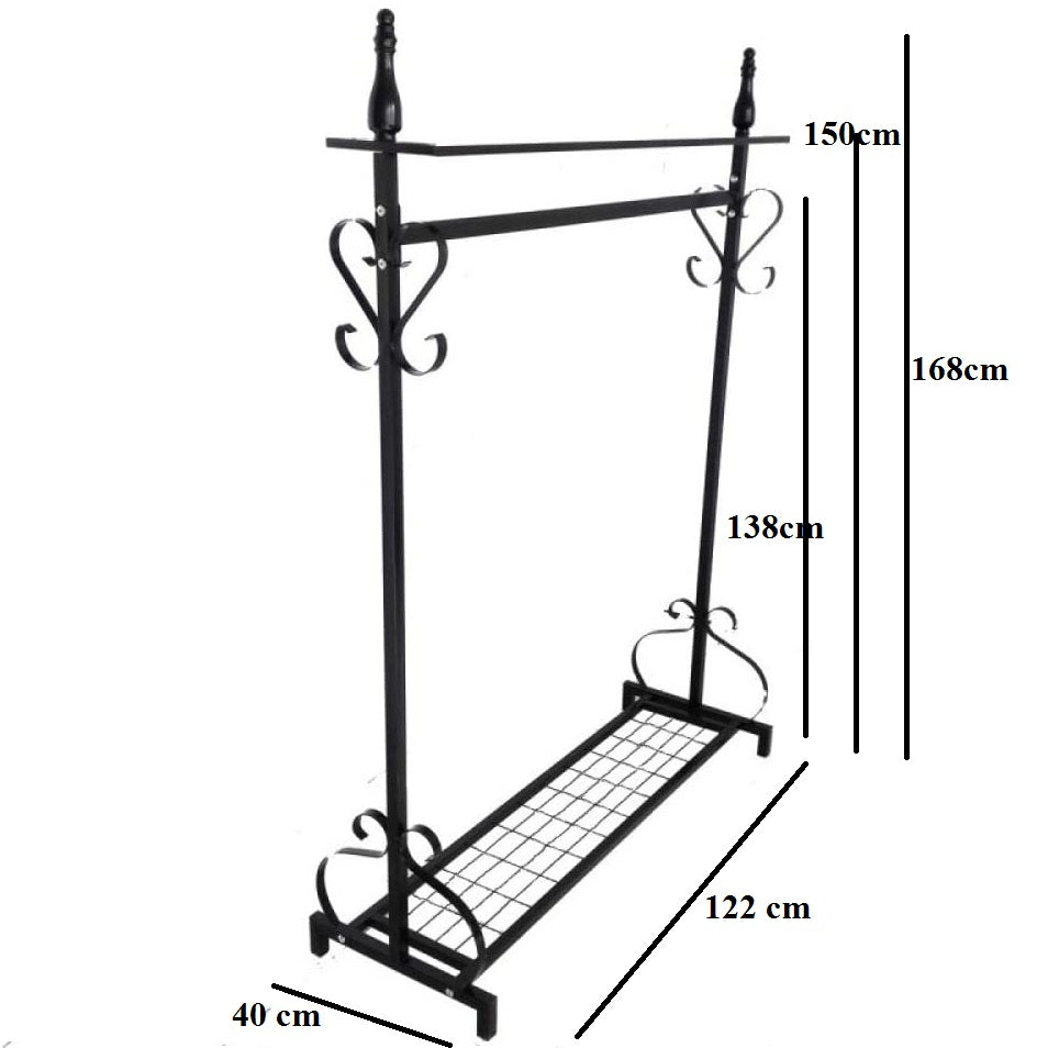 Stander haine, cuier si suport incaltaminte cu cadru metalic, negru