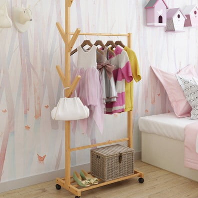 Dulap haine, dulap incaltaminte, cuier 3 in 1, cu roti, din lemn