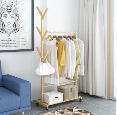 Dulap haine, dulap incaltaminte, cuier 3 in 1, cu roti, din lemn