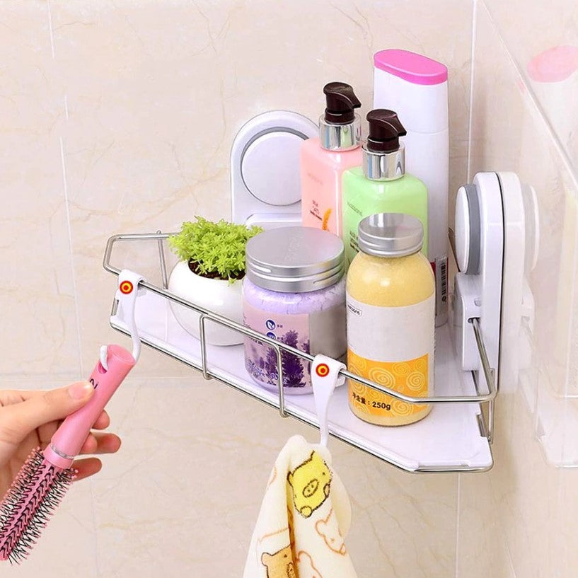 Etajera baie, coltar baie, alb, metal, rezistenta la apa