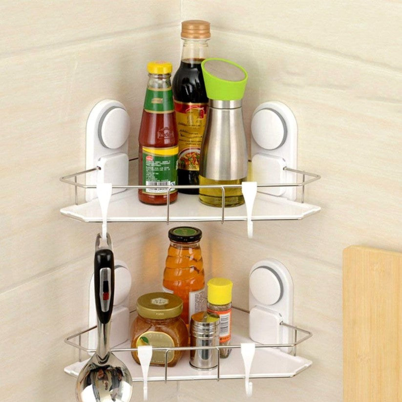 Etajera baie, coltar baie, alb, metal, rezistenta la apa