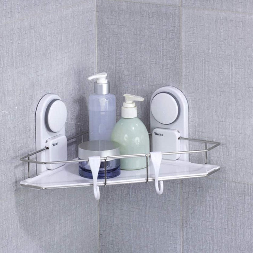 Etajera baie, coltar baie, alb, metal, rezistenta la apa