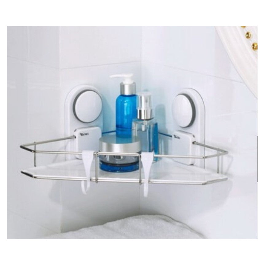 Etajera baie, coltar baie, alb, metal, rezistenta la apa