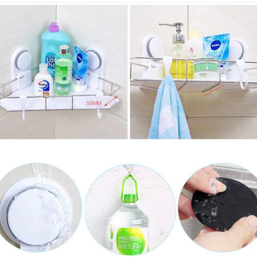 Etajera baie, coltar baie, alb, metal, rezistenta la apa