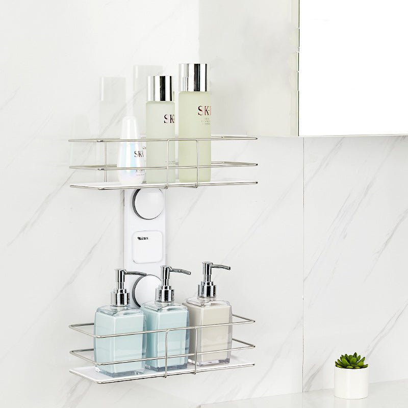 Etajera dubla pentru baie, pentru organizare si depozitare, din ABS sistem prindere de perete, 38.5x30 cm - BUZ.RO