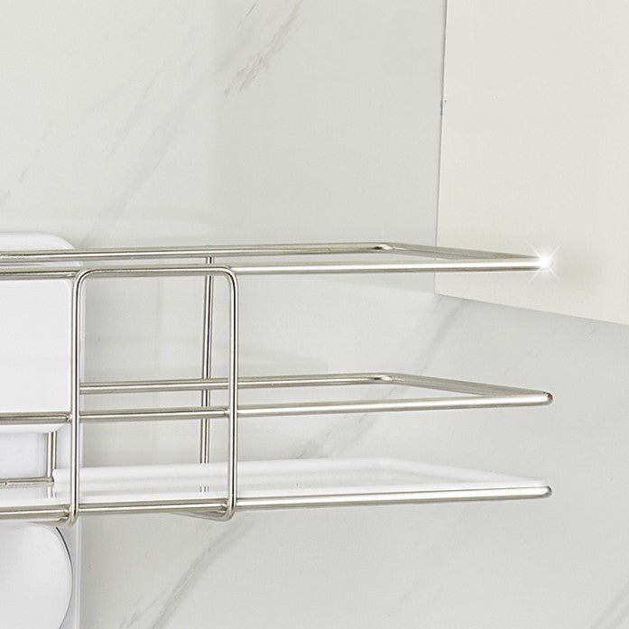 Etajera dubla pentru baie, pentru organizare si depozitare, din ABS sistem prindere de perete, 38.5x30 cm - BUZ.RO