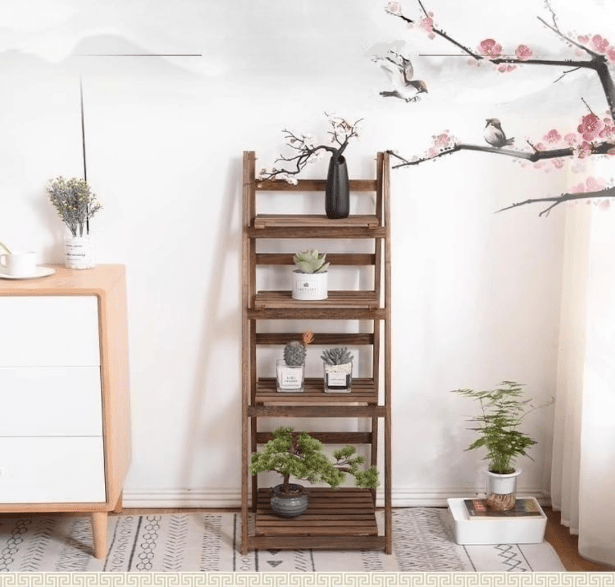 Etajera tip scara, lemn, 4 rafturi, maro, 110x41x42 cm - BUZ.RO