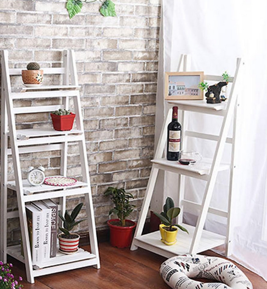 Etajera tip scara, lemn, alba, 3 rafturi, 110x41x42 cm
