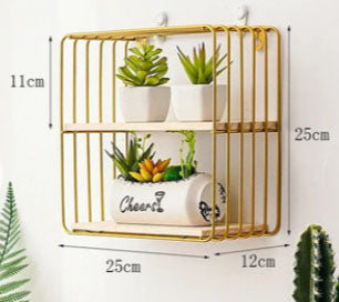 Etajere decorative cu suport de metal in culoarea aurie, patrat