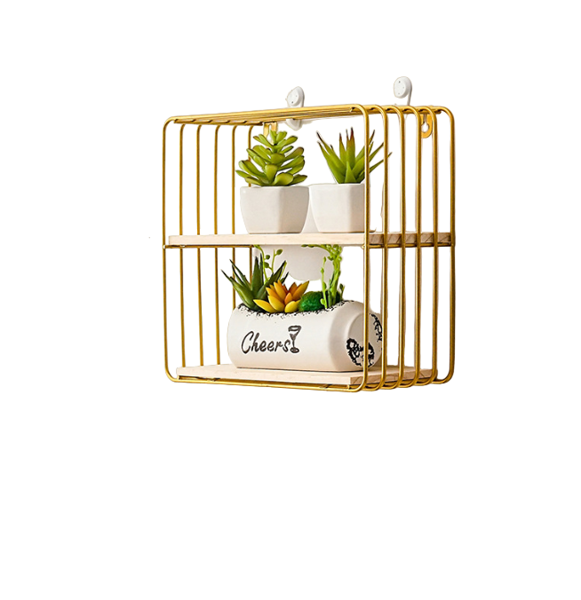 Etajere decorative cu suport de metal in culoarea aurie, patrat