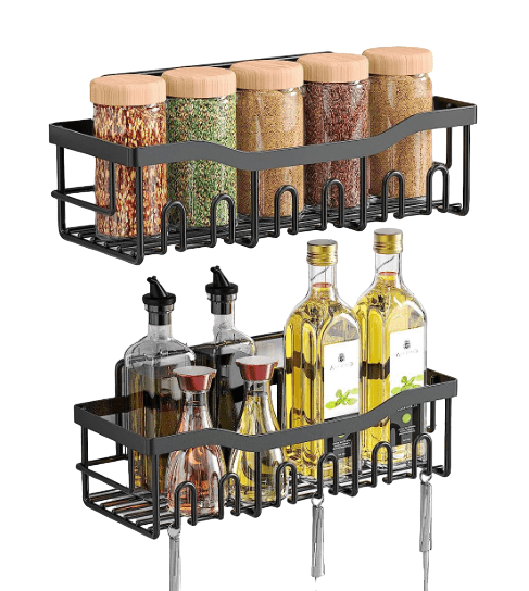 Etajere, raft, depozitare, din otel inoxidabil, bucatarie, baie, 30x11.5x11.5cm, set 2 bucati, negru - BUZ.RO