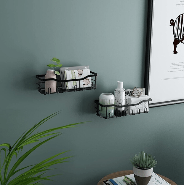 Etajere, raft, depozitare, din otel inoxidabil, bucatarie, baie, 30x11.5x11.5cm, set 2 bucati, negru - BUZ.RO