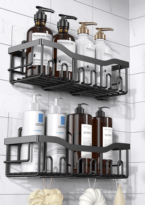 Etajere, raft, depozitare, din otel inoxidabil, bucatarie, baie, 30x11.5x11.5cm, set 2 bucati, negru - BUZ.RO