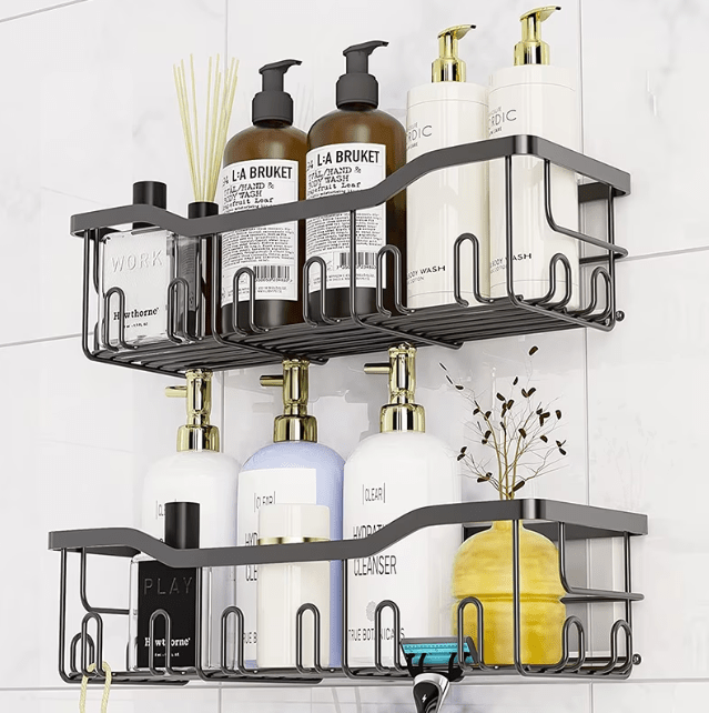 Etajere, raft, depozitare, din otel inoxidabil, bucatarie, baie, 30x11.5x11.5cm, set 2 bucati, negru - BUZ.RO