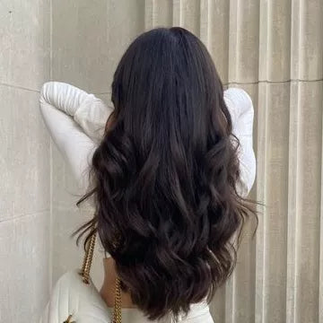 Extensii par ondulat, sintetic, cu clips, Castaniu Inchis, 60 cm