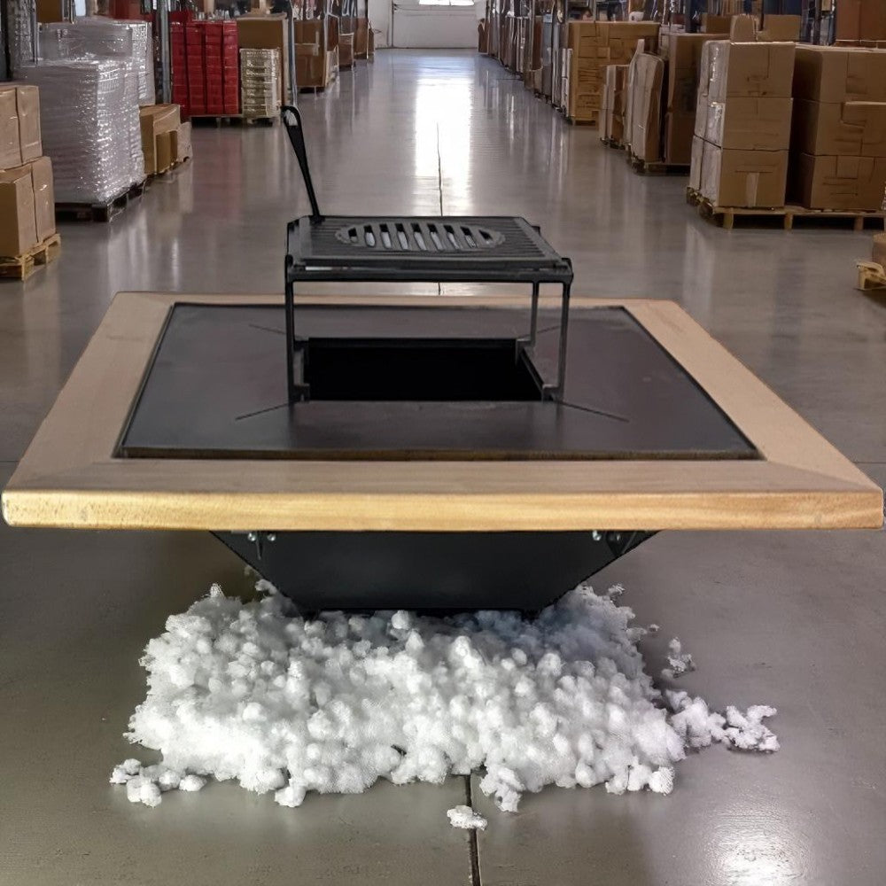 Firepit, plita gratar cu focar, plita incorporabila cu suport ceaun/disc, 75x75 cm+ grill