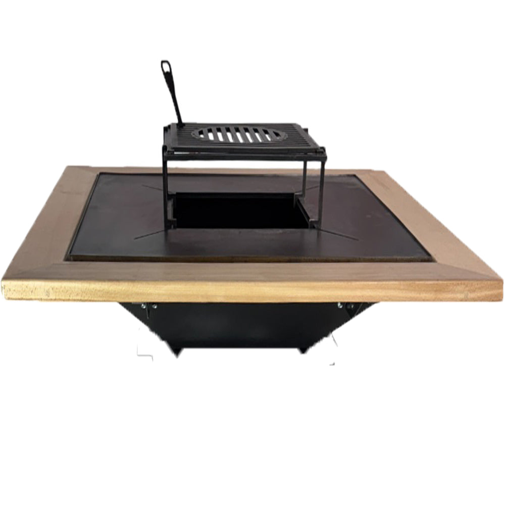Firepit, plita gratar cu focar, plita incorporabila cu suport ceaun/disc, 75x75 cm+ grill
