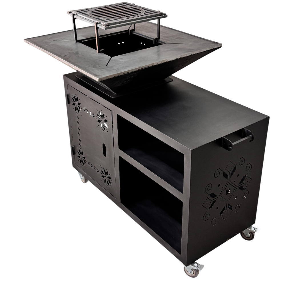 Gratar gradina cu plita 75 cm + masa lucru ,Fire Pit otel 10 mm