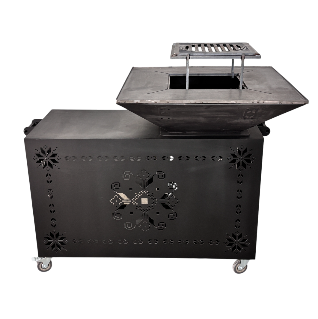 Gratar gradina cu plita 75 cm + masa lucru ,Fire Pit otel 10 mm