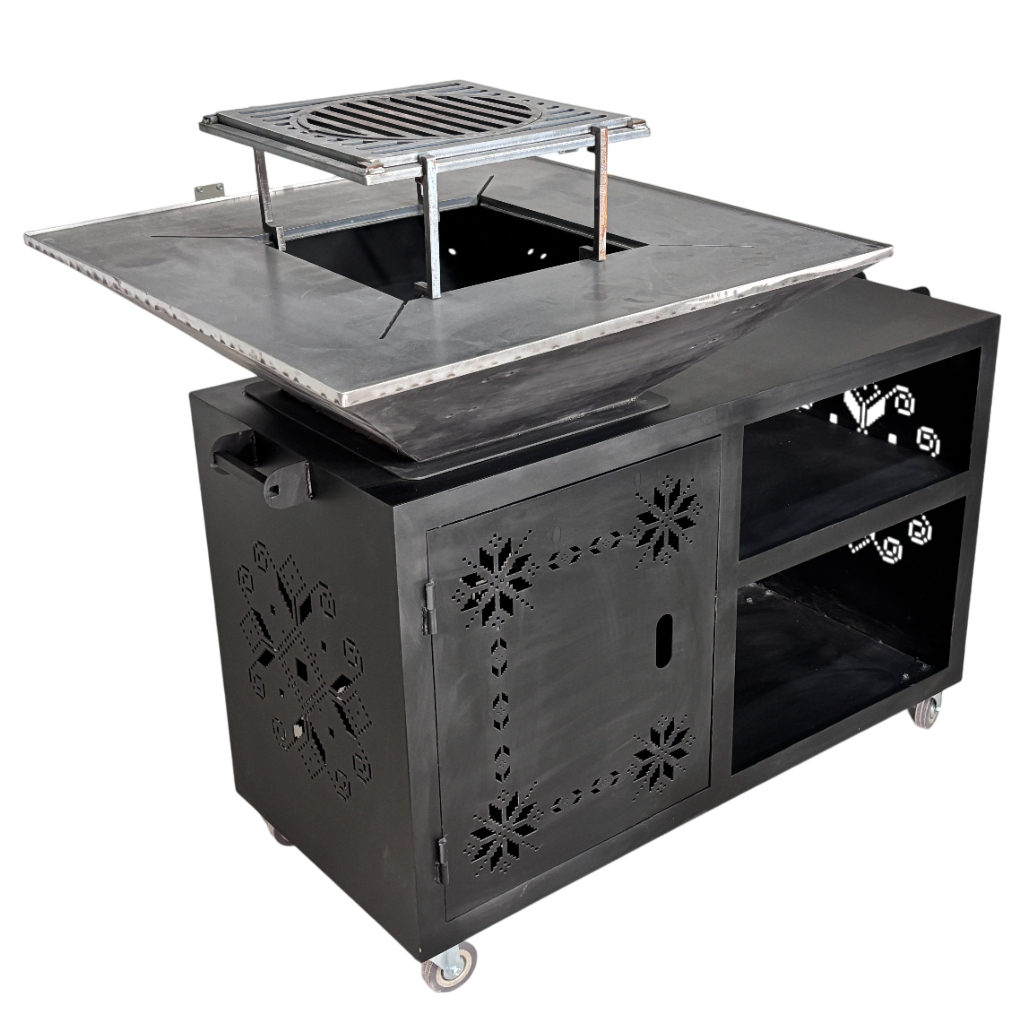 Gratar gradina cu plita 75 cm + masa lucru ,Fire Pit otel 10 mm