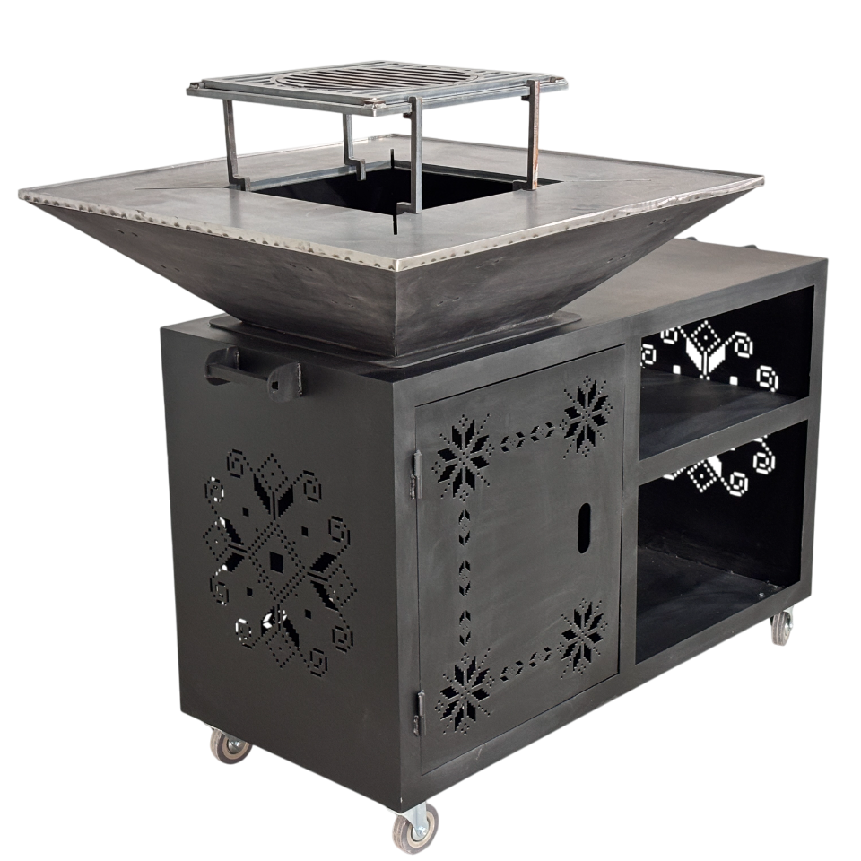 Gratar gradina cu plita 75 cm + masa lucru ,Fire Pit otel 10 mm