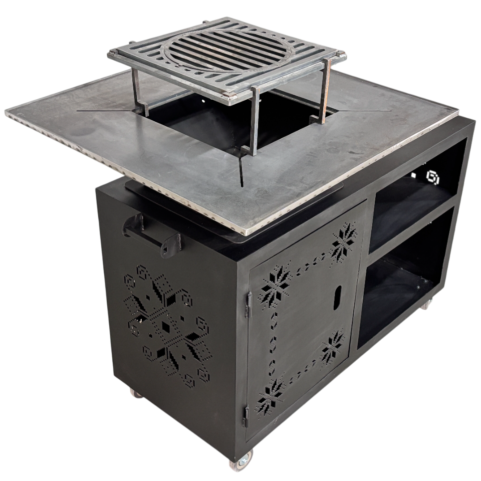 Gratar gradina cu plita 75 cm + masa lucru ,Fire Pit otel 10 mm