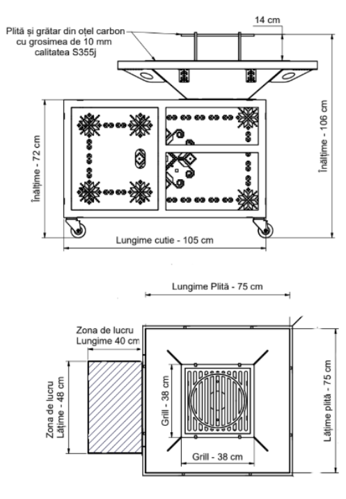 Gratar gradina cu plita 75 cm + masa lucru ,Fire Pit otel 10 mm