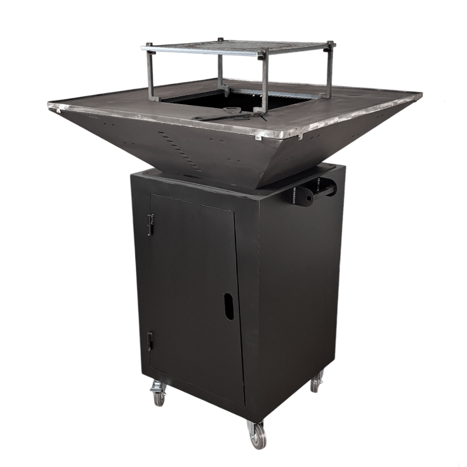 Fire Pit, Gratar cu plita 75x75 cm din otel 10 mm pe lemne, pentru gradina sau terasa + blat de lemn, cu sticla colorata NEVOPSIT, FARA BLAT DE LEMN SI FARA MOTIVE TRADITIONALE - BUZ.RO