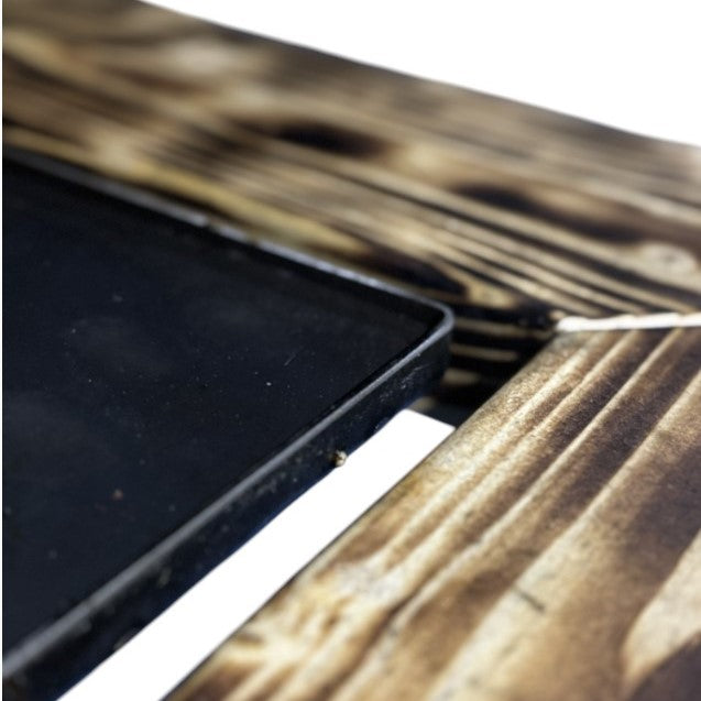 Gratar gradina cu plita 75x75 cm, Fire Pit din otel 10 mm pe lemne cu BLAT DE LEMN Ars