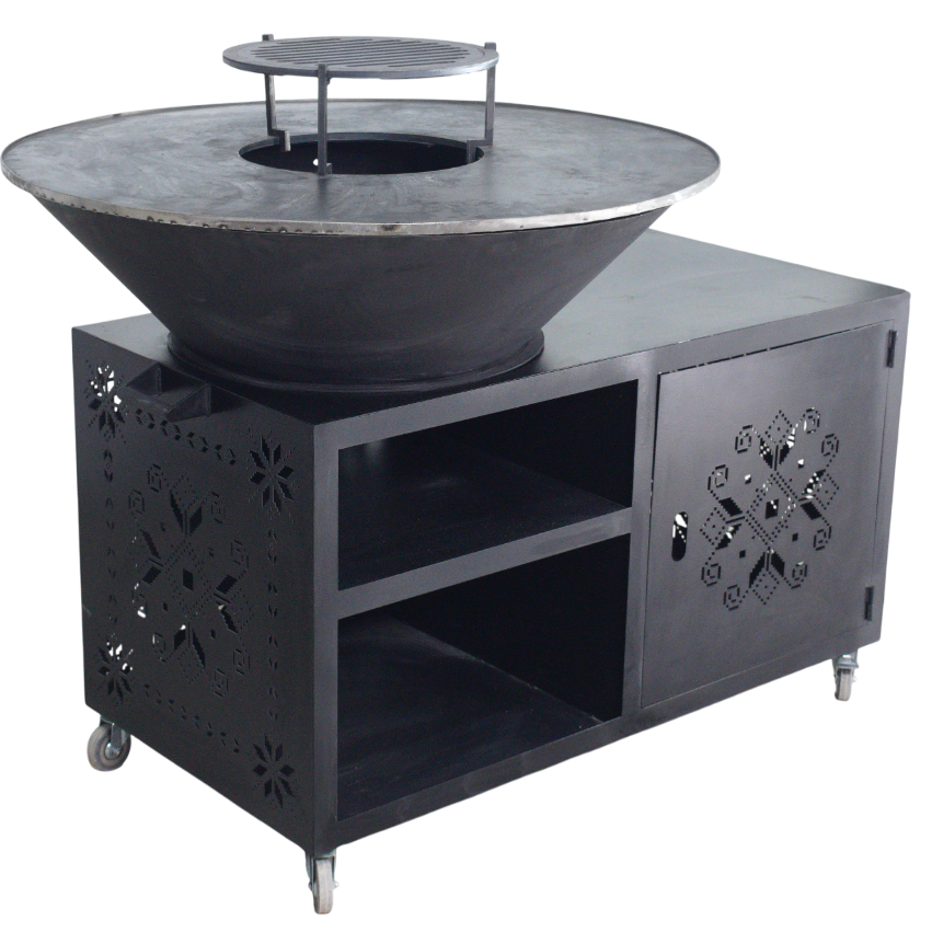 Gratar gradina cu plita 10 mm diametru 100 cm Fire Pit+ masa lucru+ spatiu depozitare