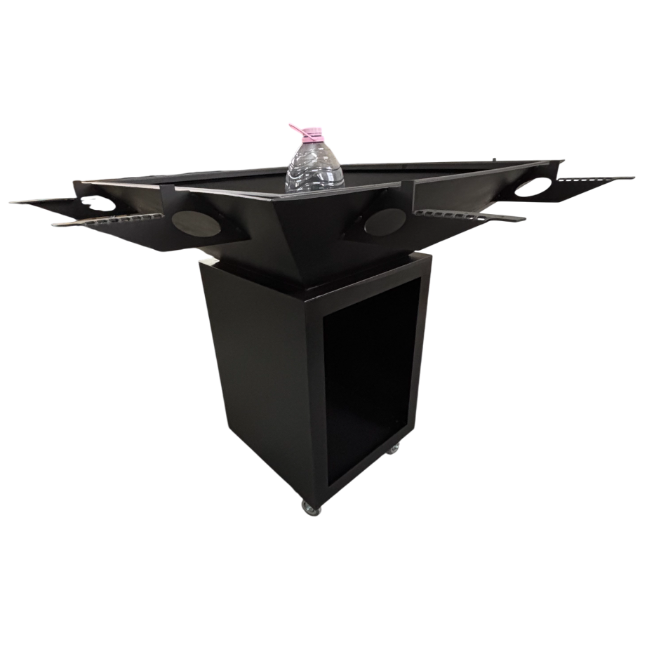 Fire Pit, Gratar cu plita 97.5 x 97.5 cm din otel 8 mm pe lemne, pentru gradina sau terasa+ grill detasabil + blat lemn