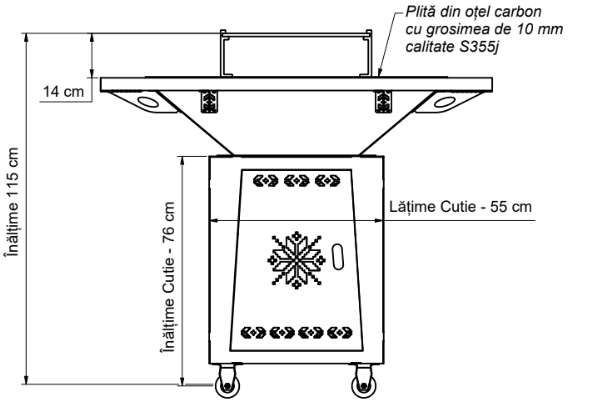 Fire Pit, Gratar cu plita 95x 95 cm din otel 10 mm pe lemne, pentru gradina sau terasa+ grill detasabil