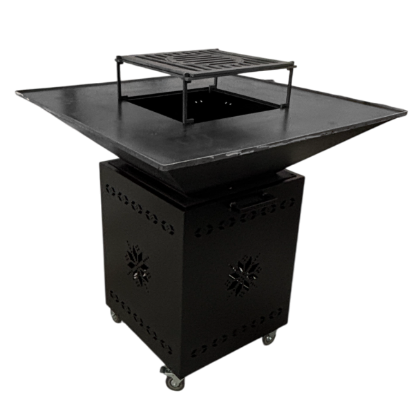 Fire Pit, Gratar cu plita 95x 95 cm din otel 10 mm pe lemne, pentru gradina sau terasa+ grill detasabil