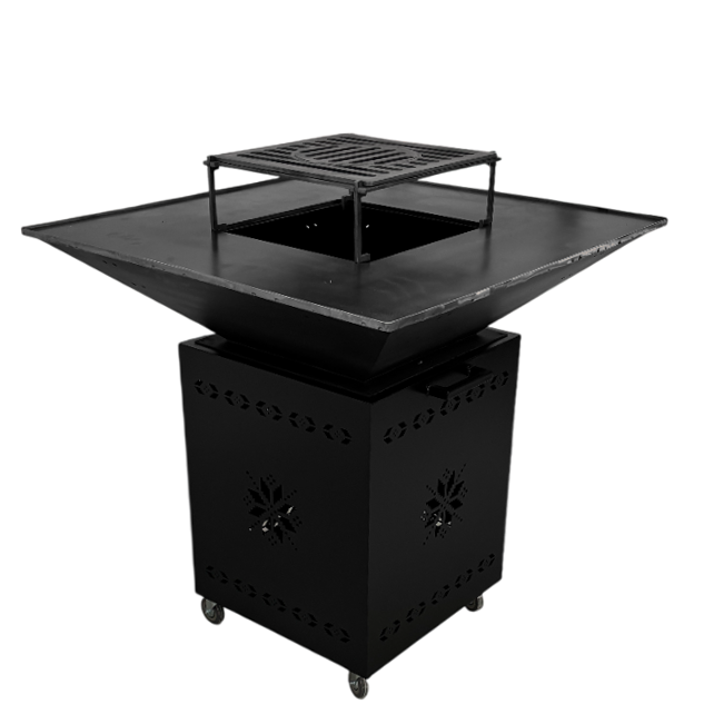Fire Pit, Gratar cu plita 95x 95 cm din otel 10 mm pe lemne, pentru gradina sau terasa+ grill detasabil