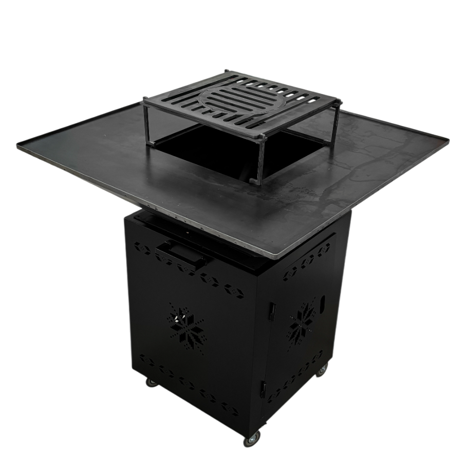 Fire Pit, Gratar cu plita 95x 95 cm din otel 10 mm pe lemne, pentru gradina sau terasa+ grill detasabil