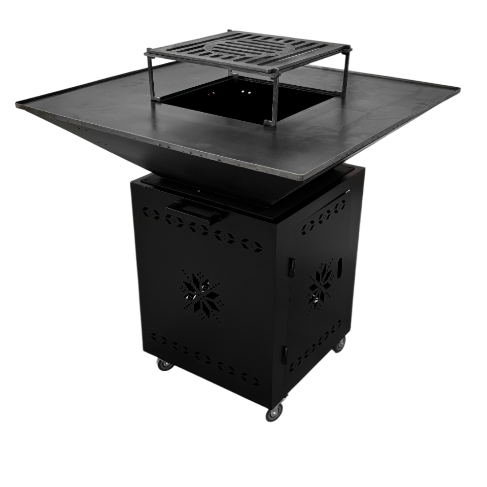 Fire Pit, Gratar cu plita 95x 95 cm din otel 10 mm pe lemne, pentru gradina sau terasa+ grill detasabil