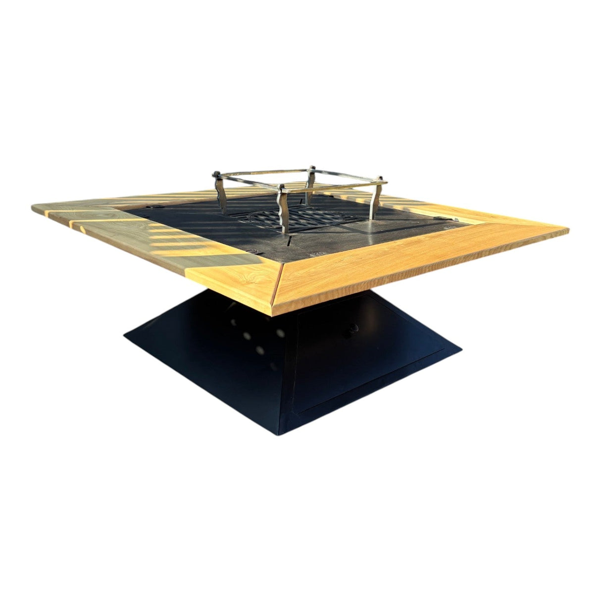 FirePit 5in1 107x107cm Gratar gradina plita 75x 75 cm din otel 8/10 mm|terasa |suport ceaun| cenusar| reglare tiraj| loc depozitare| blat lemn - BUZ.RO