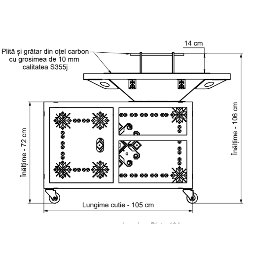 Gratar gradina cu plita 75 cm + blat lemn Firepit din otel 10 mm
