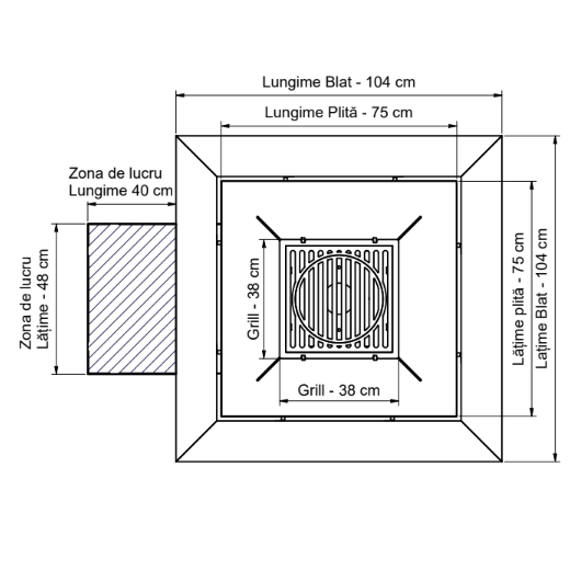 Gratar gradina cu plita 75 cm + blat lemn Firepit din otel 10 mm