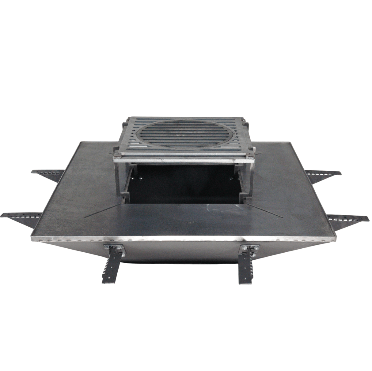 Firepit, plita gratar cu focar, plita incorporabila cu suport ceaun/disc, 75x75 cm+ grill - BUZ.RO