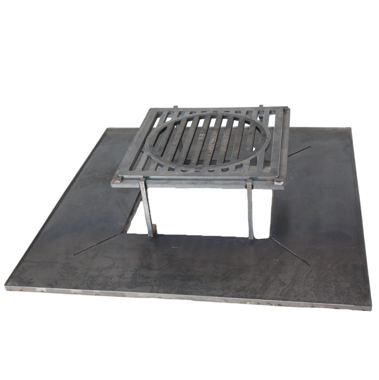 Firepit, plita gratar cu focar, plita incorporabila cu suport ceaun/disc, 75x75 cm+ grill