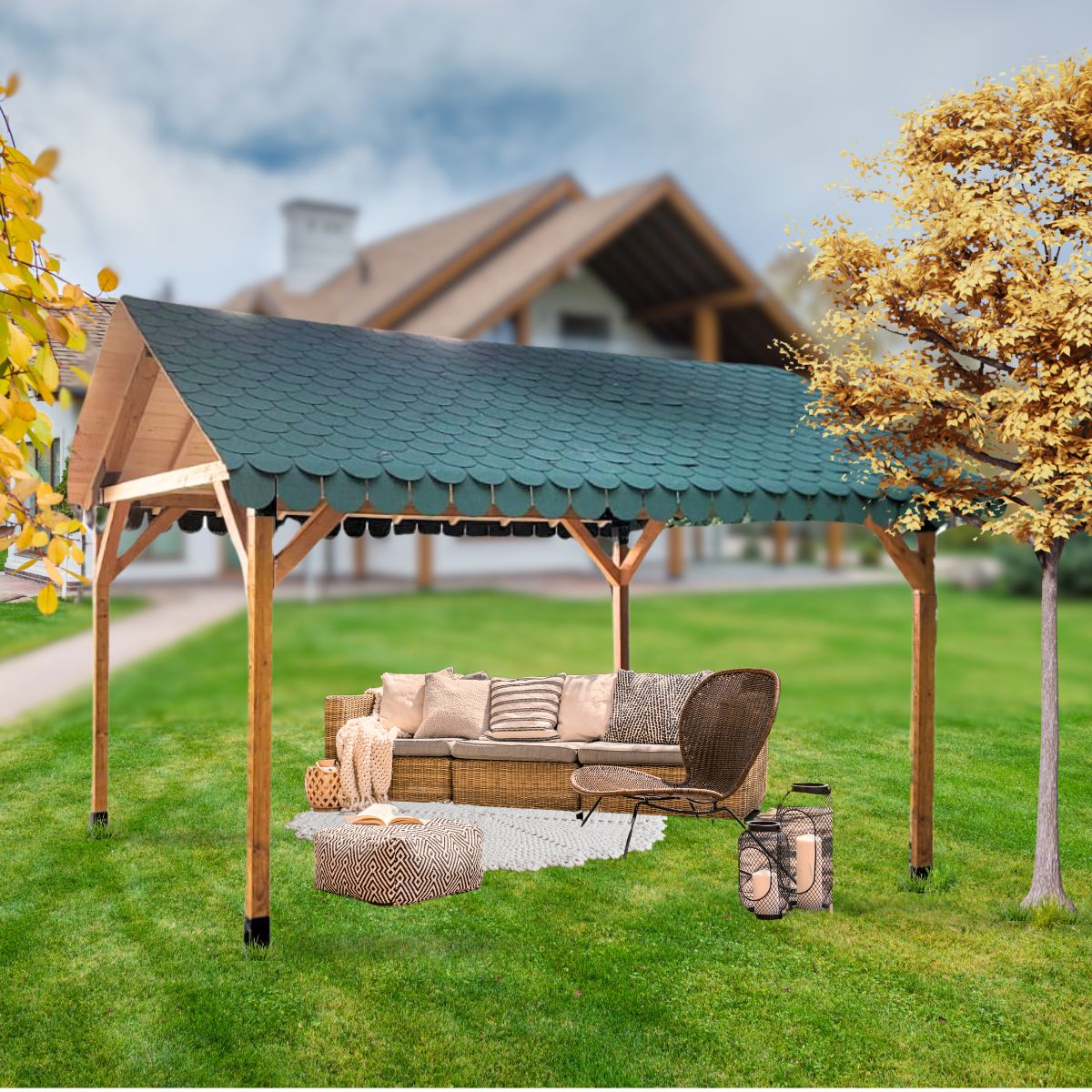 Pavilion gradina ,Foisor ,Pergola Garaj cu kit metalic pergola inclus, 3x4 m, din lemn rindeluit