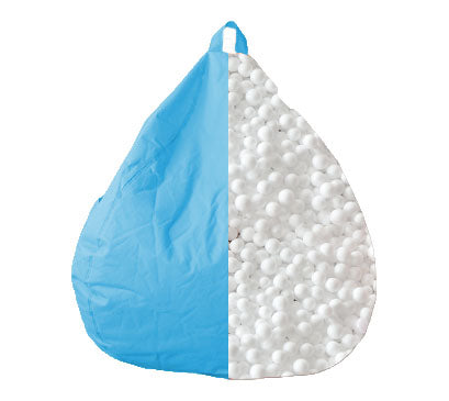 Fotoliu puf, beanbag, sac de sezut, tip para, cu maner, utilizabil interior si exterior, umplut cu granule polistiren, dimensiuni 100x150, albastru