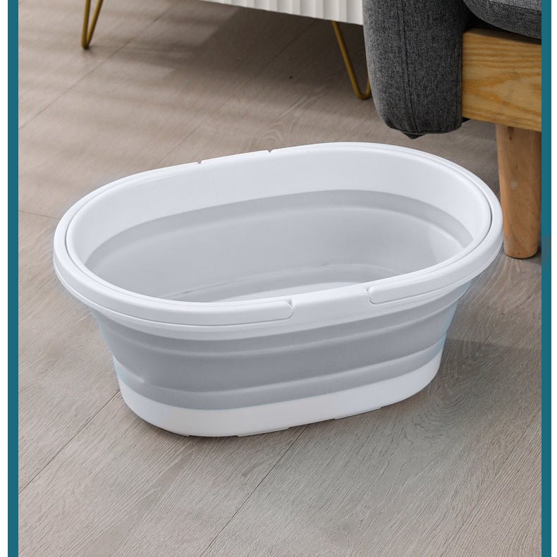 Galeata pliabila, portabila, din silicon si plastic 44x18.5x31.5 cm, alb/gri, 12 litri - BUZ.RO