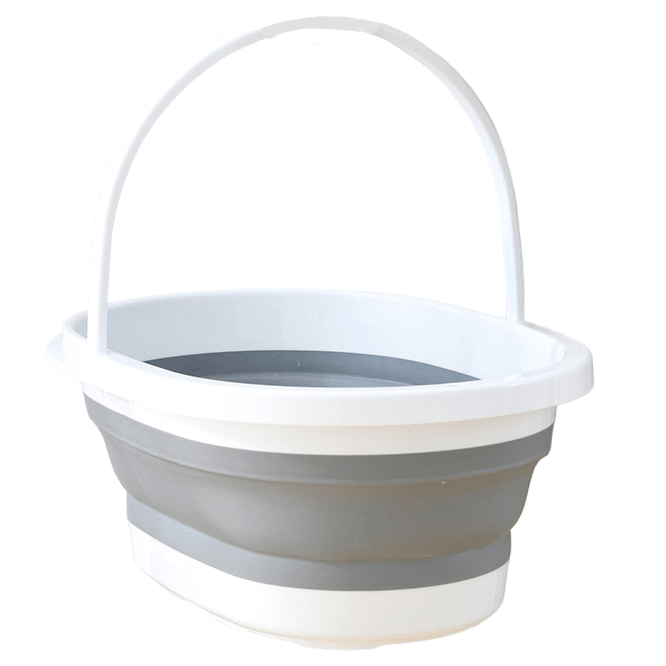 Galeata pliabila, portabila, din silicon si plastic 44x18.5x31.5 cm, alb/gri, 12 litri - BUZ.RO